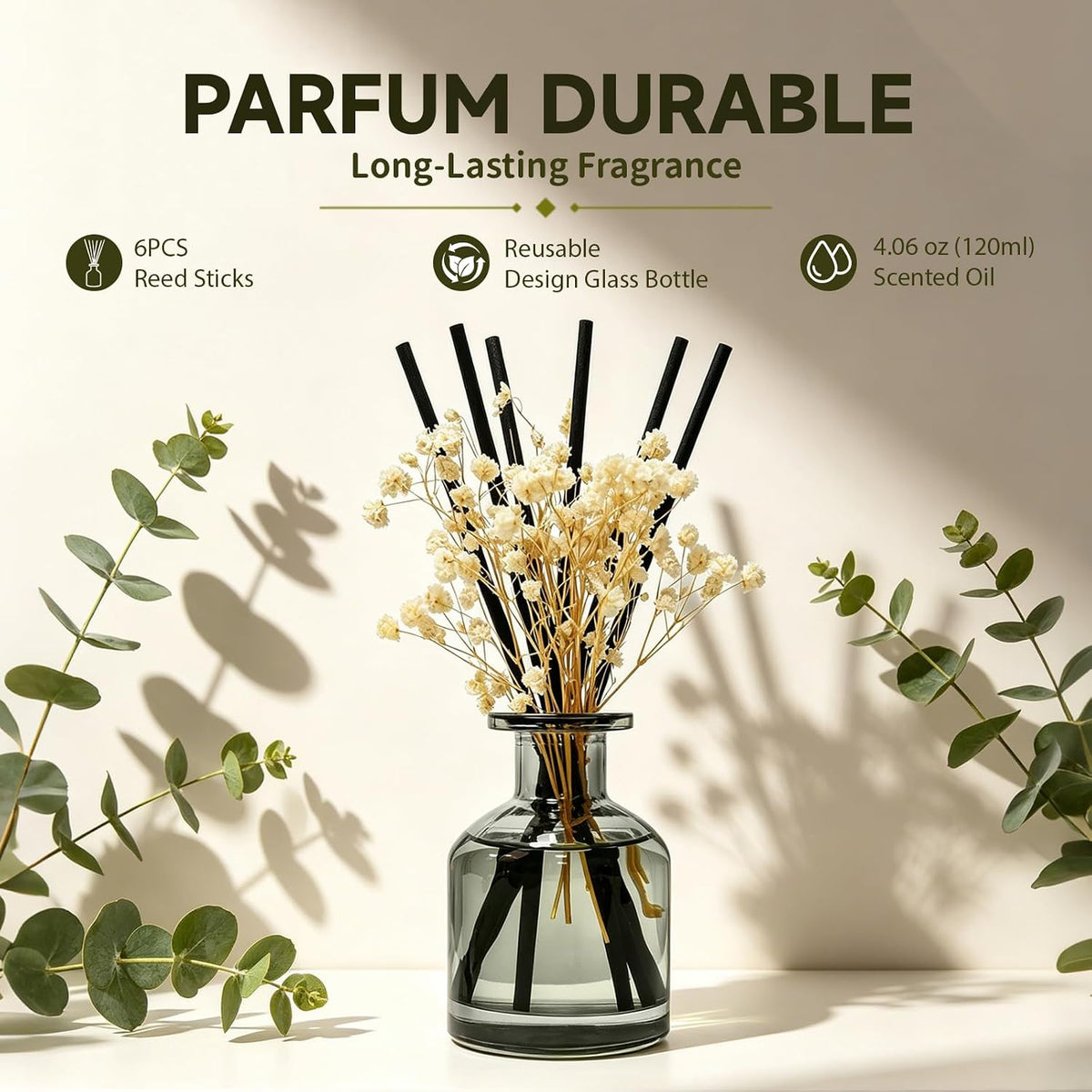 Brakula Reed Diffuser Set, White Jasmine Scent, 4.06 fl oz Essential Oils