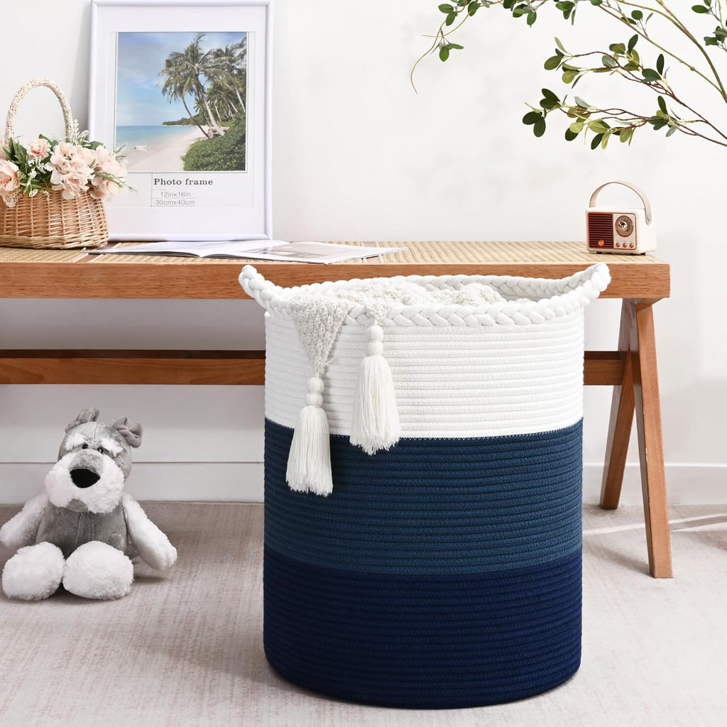 Cotton Rope Laundry Basket Hamper with Reinforced Handles