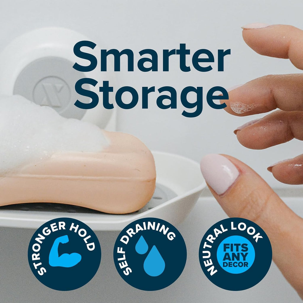 SlipX Solutions Strong Hold Suction Cup Soap Dish for Shower, White, 2-Pack
