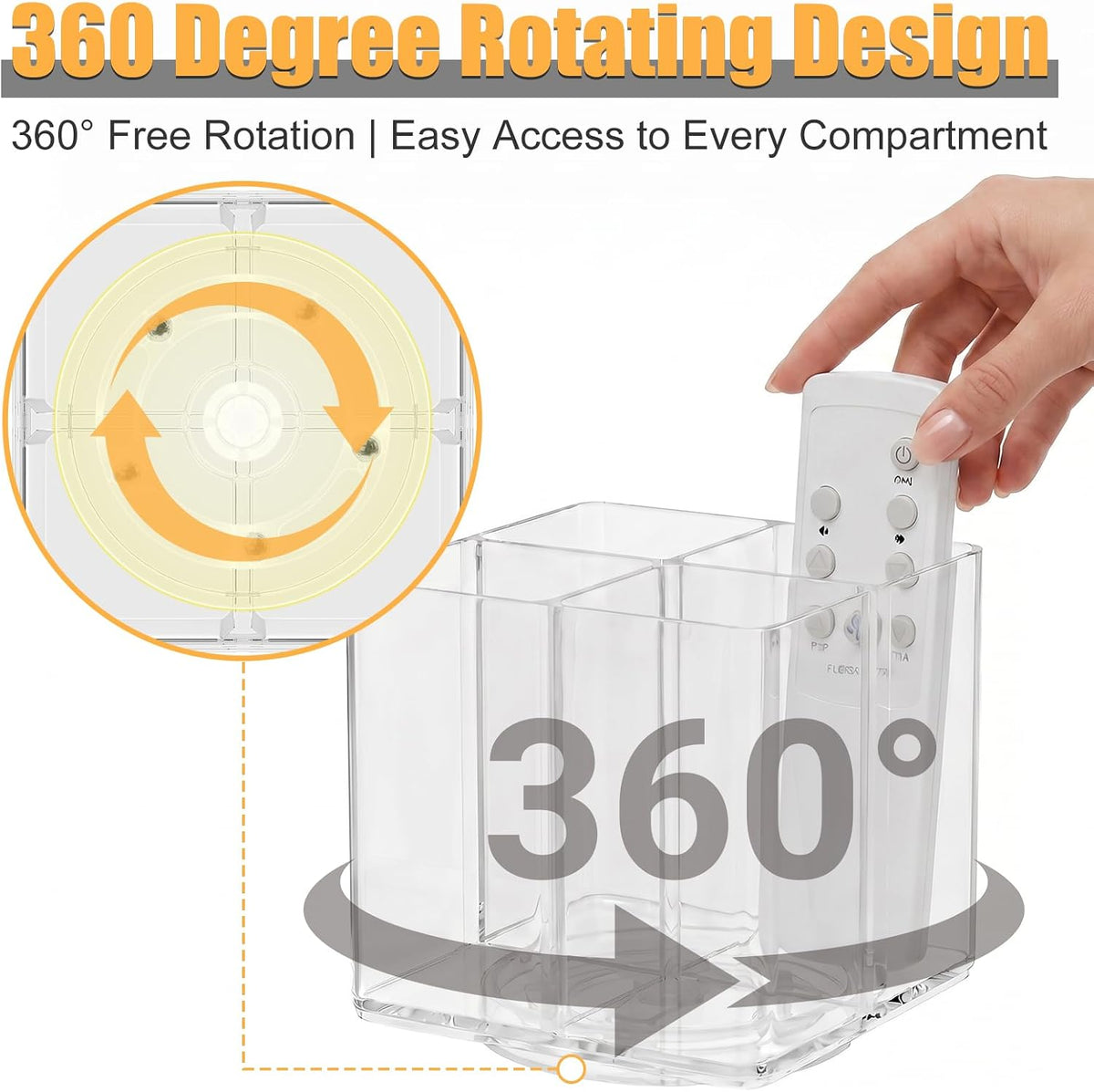 360 rotating Remote Control Holder, 4 Slot Clear Acrylic Remote Holder, TV Controller Holders Pencil Pen Holder Desk Lazy Susan Organizer for Home School Office