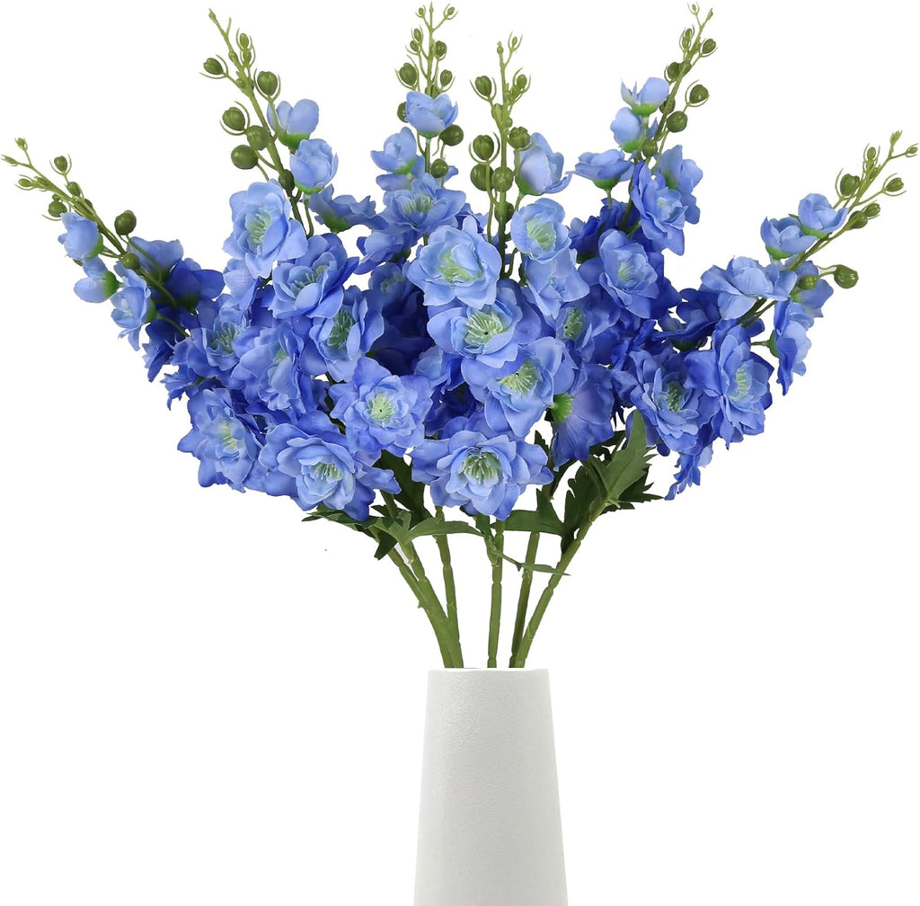 6PCS Blue Delphinium Artificial Flower 29.52"Long Stem Silk Larkspur Flower