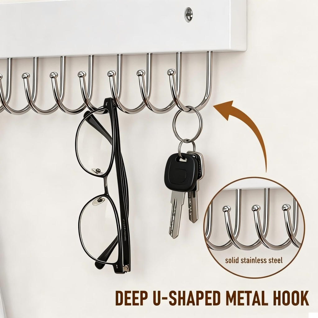4Pack Necklace Wall Holder Wooden Mount Bulk with 56 Hooks White
