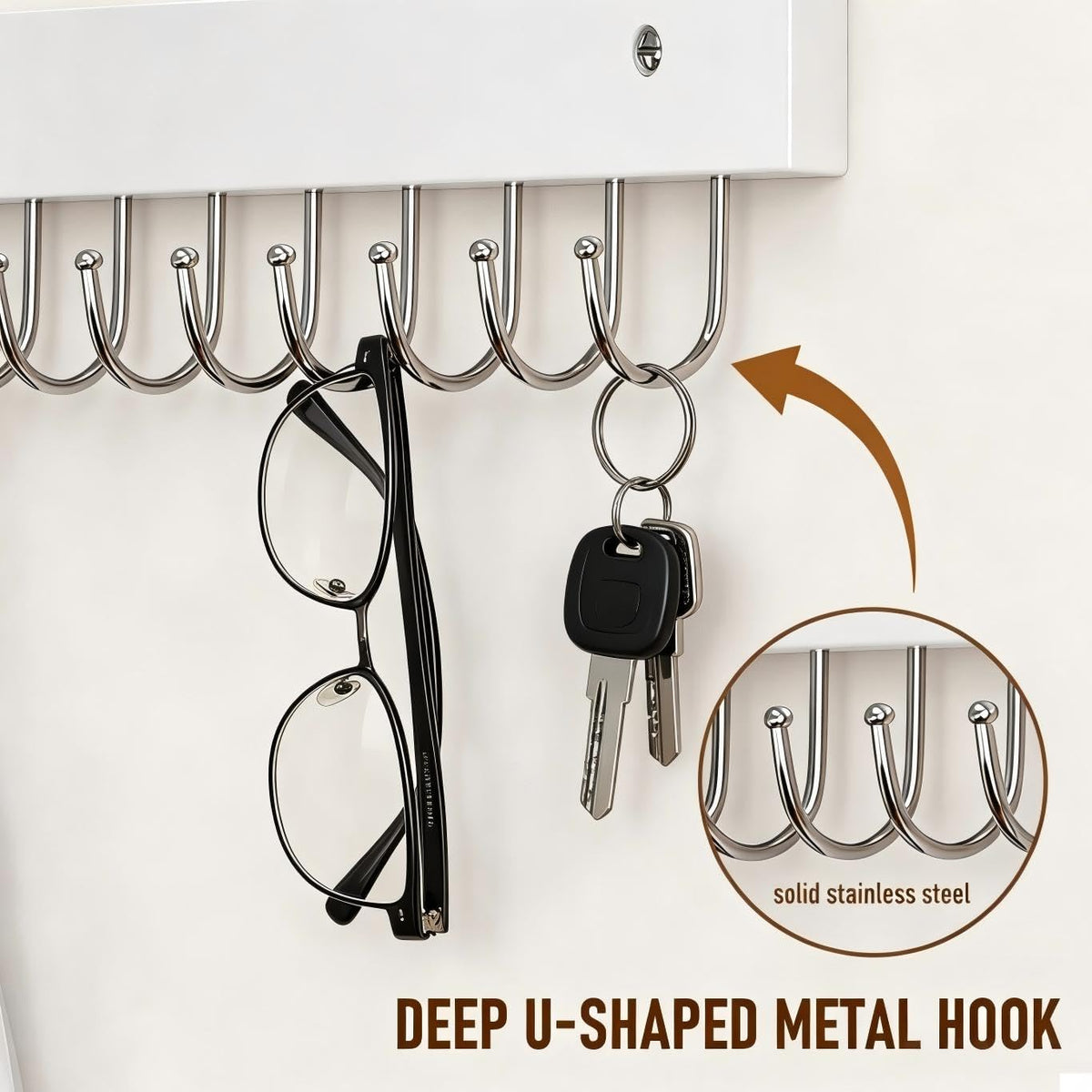4Pack Necklace Wall Holder Wooden Mount Bulk with 56 Hooks White