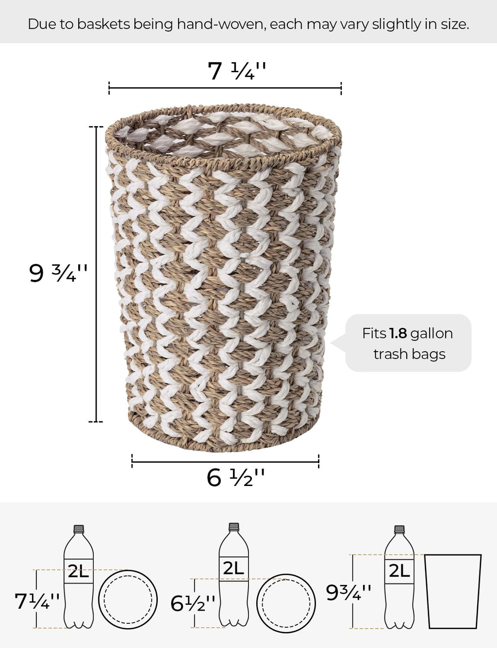 StorageWorks Wicker Waste Basket, Wicker Garbage Can for Bedroom, Bathroom