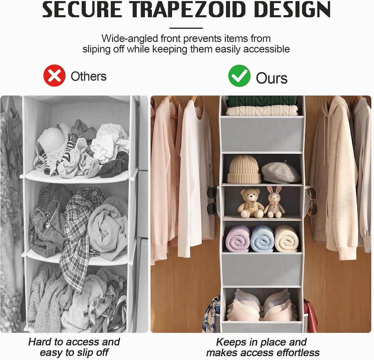 Hanging Closet Organizer with Side Pockets, 5-Shelf Foldable Closet Storage