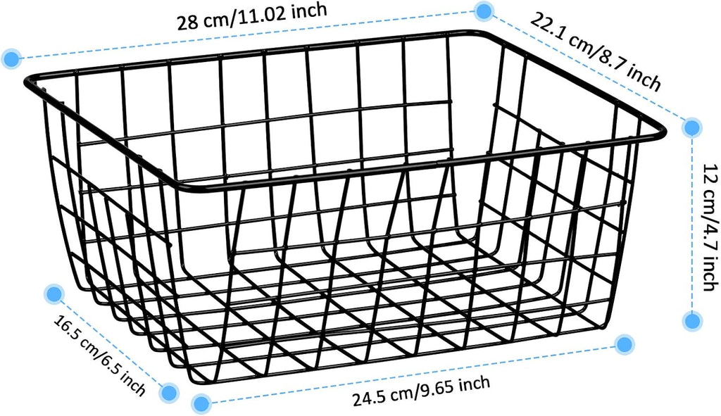 Metal Wire Baskets, Dveda 6 Pack 11.02" x 8.7" x 4.7" Durable Metal Storage Basket, Black Wire Basket with Handles for Cabinets, Pantry Storage, Bathroom, Shelf Organizing