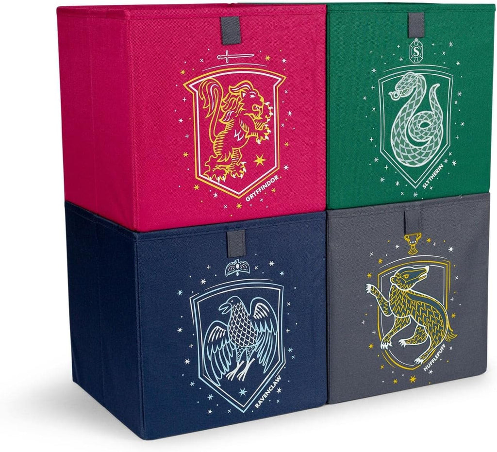 Ukonic Harry Potter Hogwarts Houses 11-Inch Storage Bin Cube Organizers, Set of 4 | Fabric Basket Container, Cubby Cube Closet Organizer | Wizarding World Gifts And Collectibles