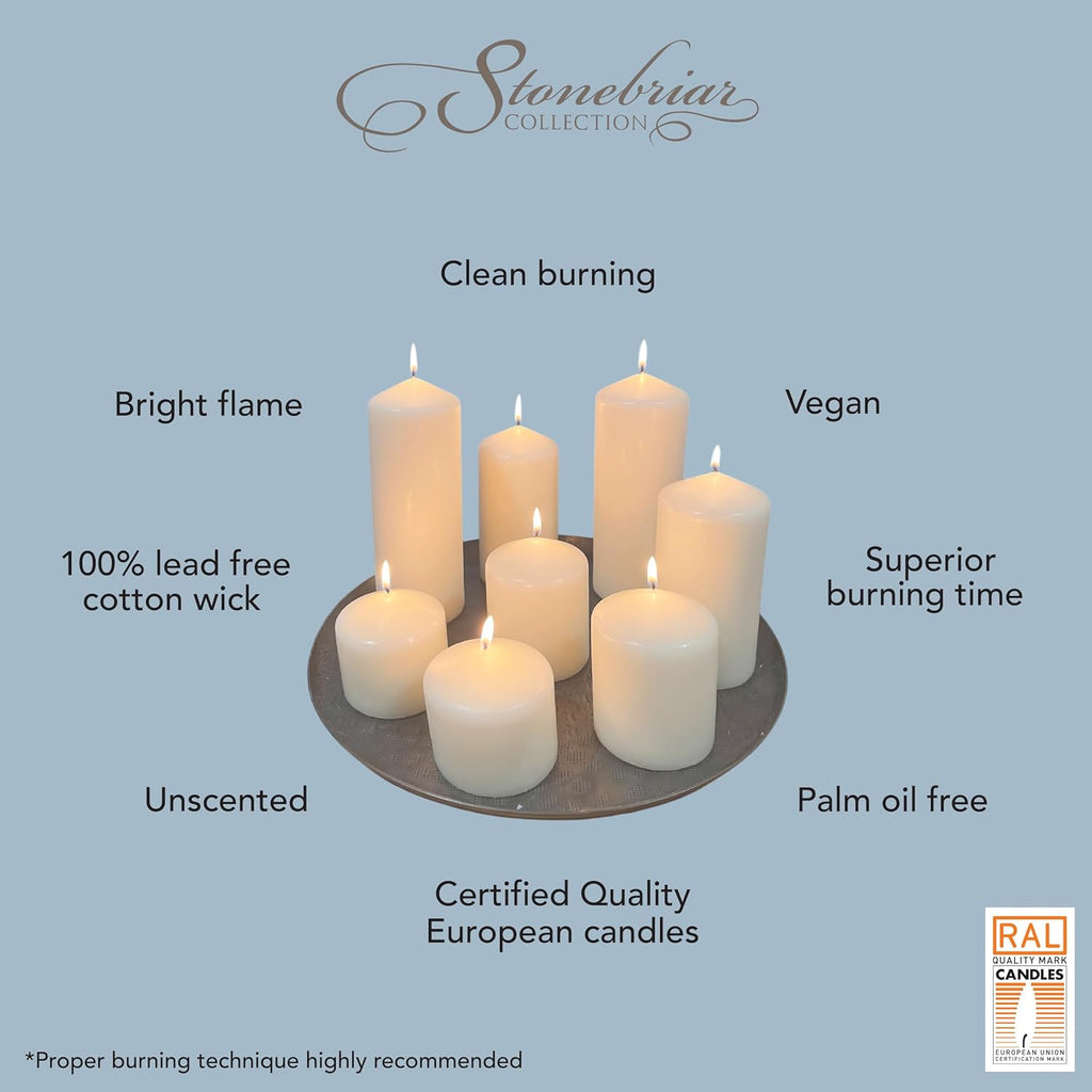 Stonebriar 80 Hour Long Burning Unscented Pillar Candles, 3x8, Ivory, 6 Count (Pack of 2)