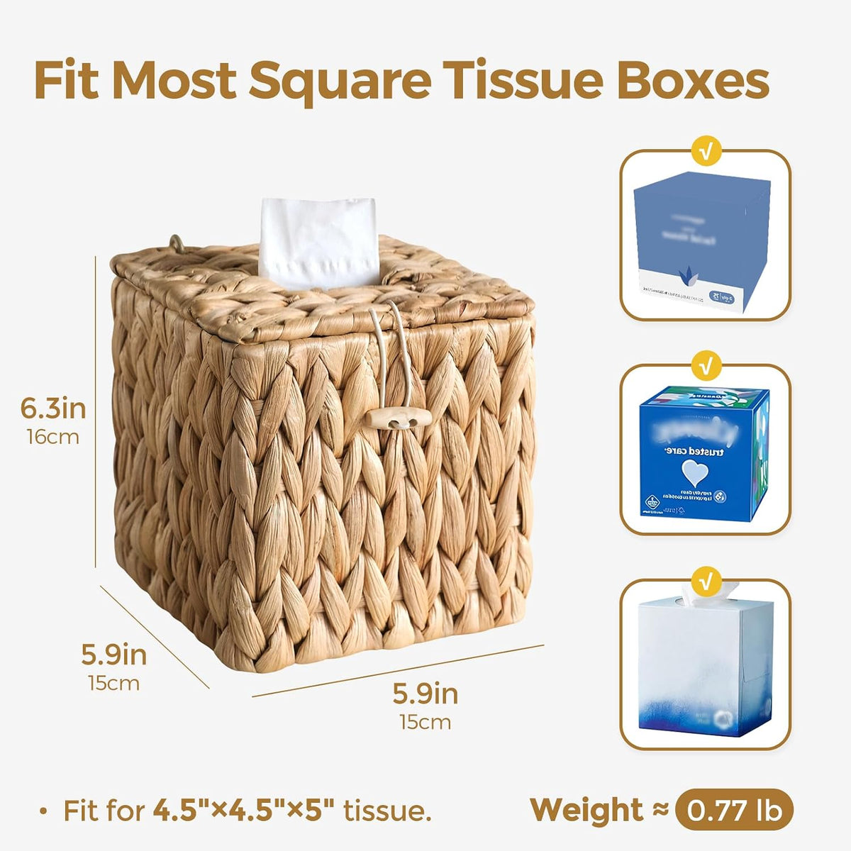 Rattan Tissue Box Cover with Lid, Wicker Tissue Box Holder Square