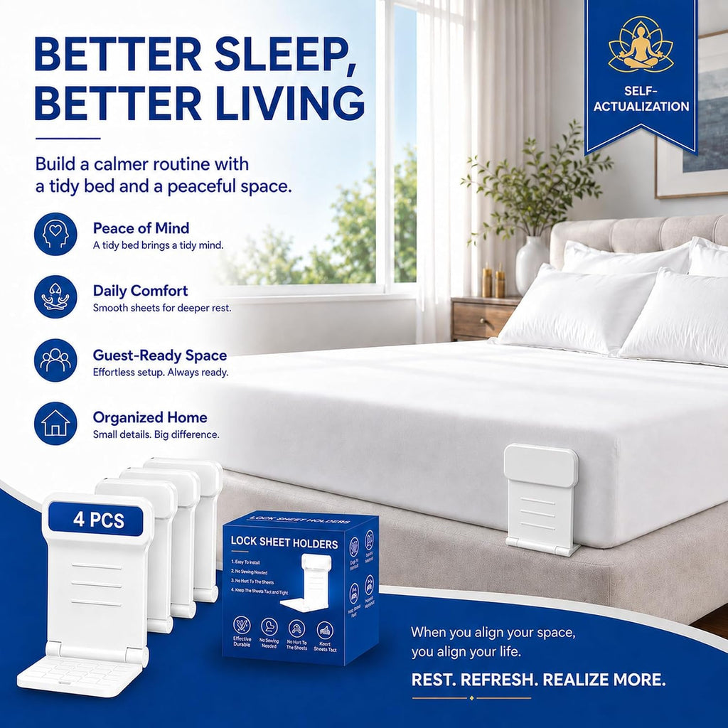 4-Pack Bed Sheet Holders, No-Metal Locking Corner Grippers