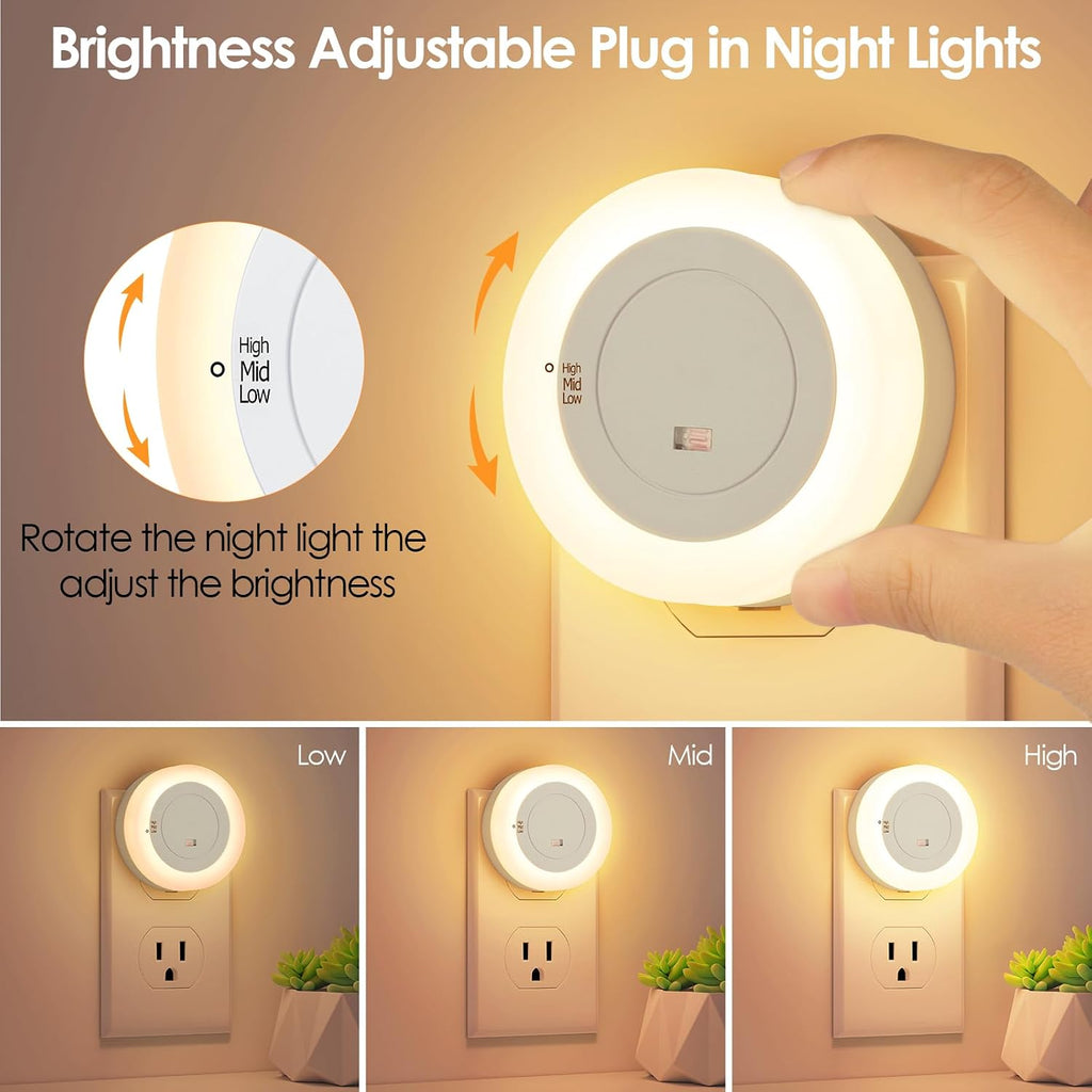 2-Pack LED Night Lights Plug in Dimmable, Dusk to Dawn Sensor 2700K