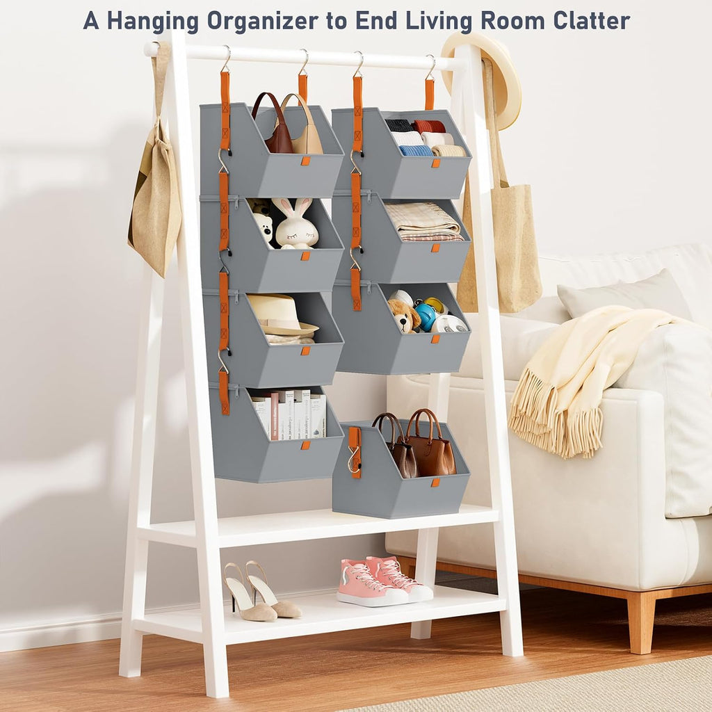 DIMJ 4-Tier Hanging Closet Organizer, Modular Bins for RVs and Small Spaces