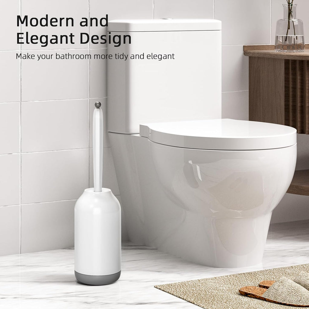 HAMITOR Toilet Bowl Brush Holder Set: Bathroom Deep Cleaning Scrubber