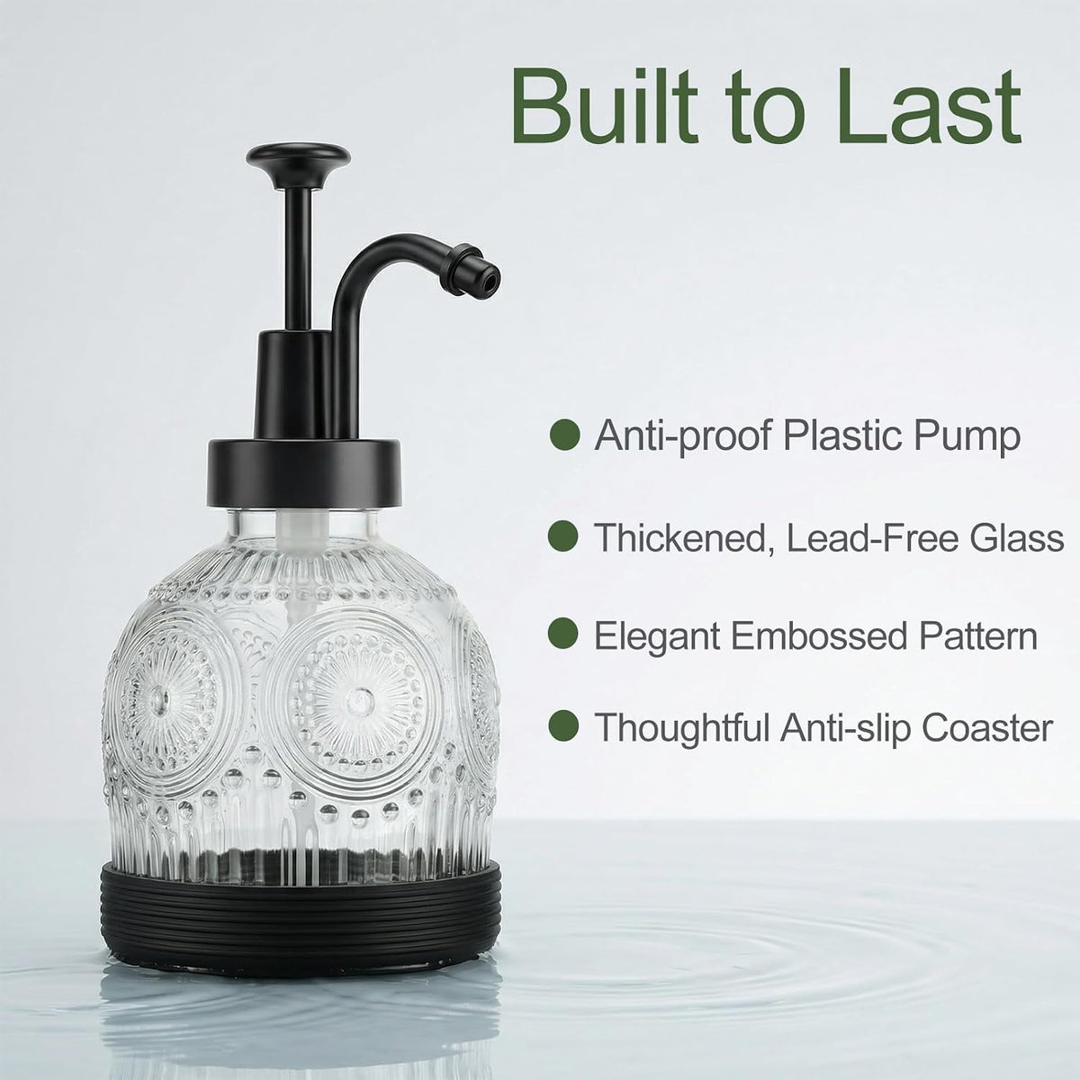 Glass Hand and Dish Soap Dispenser Set, Vintage Farmhouse Refillable Soap Dispenser with Black Pump & Non-Slip Mat, for Bathroom Kitchen Shampoo Lotion, Rustic Antique Decor (2 PCS, White)