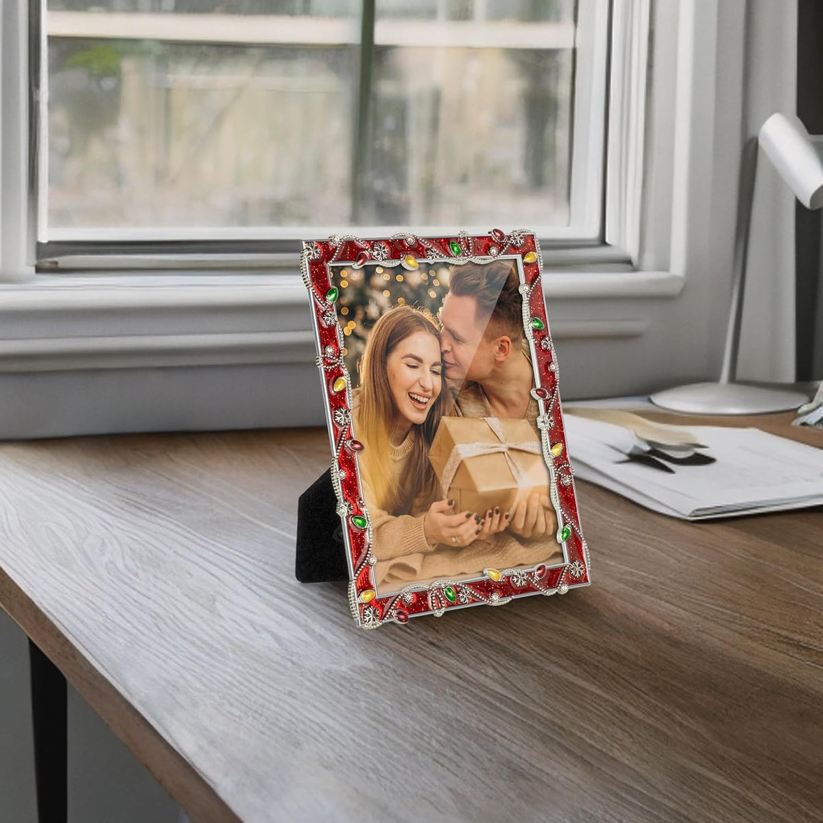 LARAINE 5x7 Picture Photo Frame Christmas Metal 2026 Christmas High Definition Display Pictures for Tabletop Home Decorative Holiday Gift (Red, 5x7)
