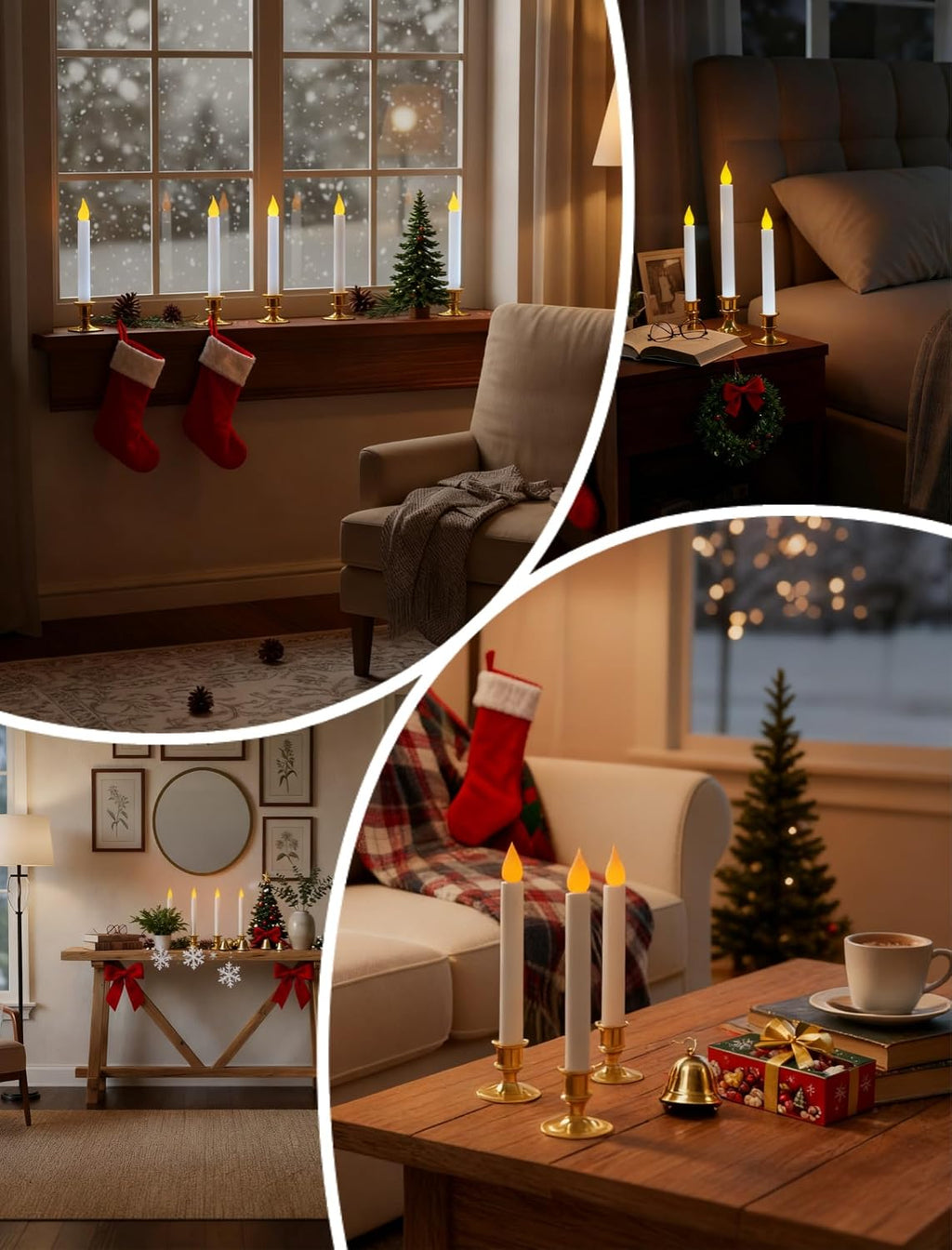 4-Pack Flameless Window Candles Battery Operated with Timer,3D Flickering Flame, Battery Operated LED Candlesticks with Suction Cups for Christmas Holiday Home Window Decor