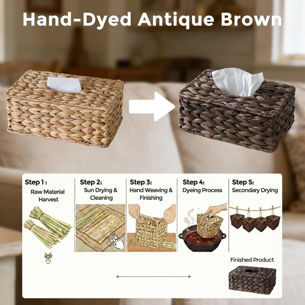 Wicker Tissue Box Cover Rectangle,Handwoven Facial Tissue Box Holder,Brown