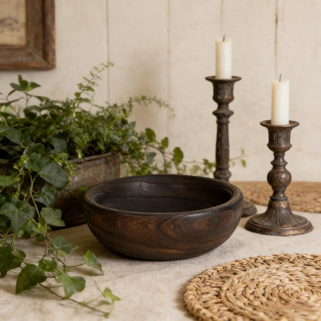 Wooden Decorative Bowl, Approx 12.6 Inch,Hand Crafted Wooden Dough Decor Bowl, Table Centerpiece Decor Bowl, is perfect for sepak takraw ,coin,remote, cosmetics and keys Storage bowl (Large)