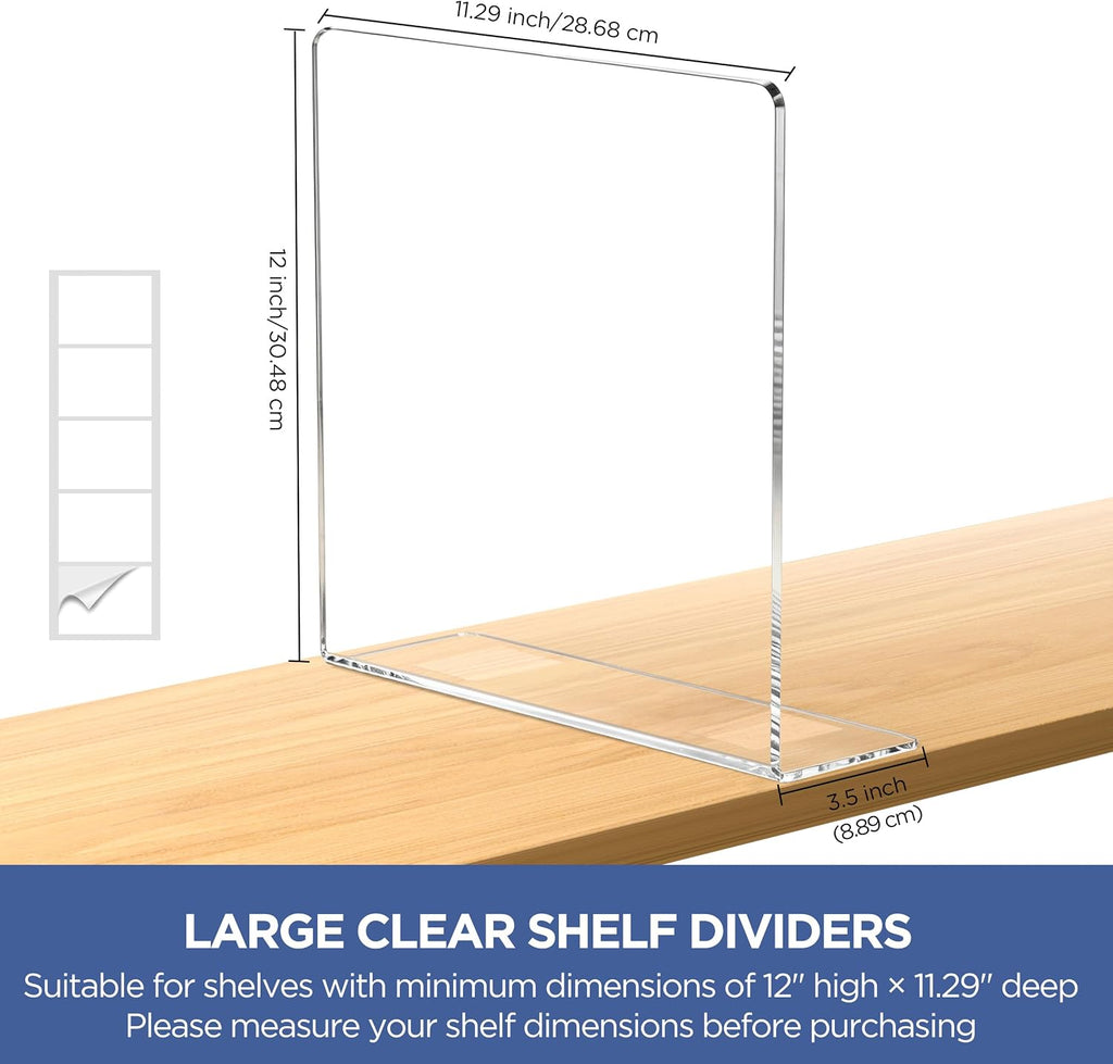 HBlife Acrylic Shelf Dividers for Closet Organization, 8 Pack 12 Inches [Extra Tall Version] Closet Dividers for Shelves, Clear Purse Organizer for Sweater, Shirts, Handbags in Bedroom and Office
