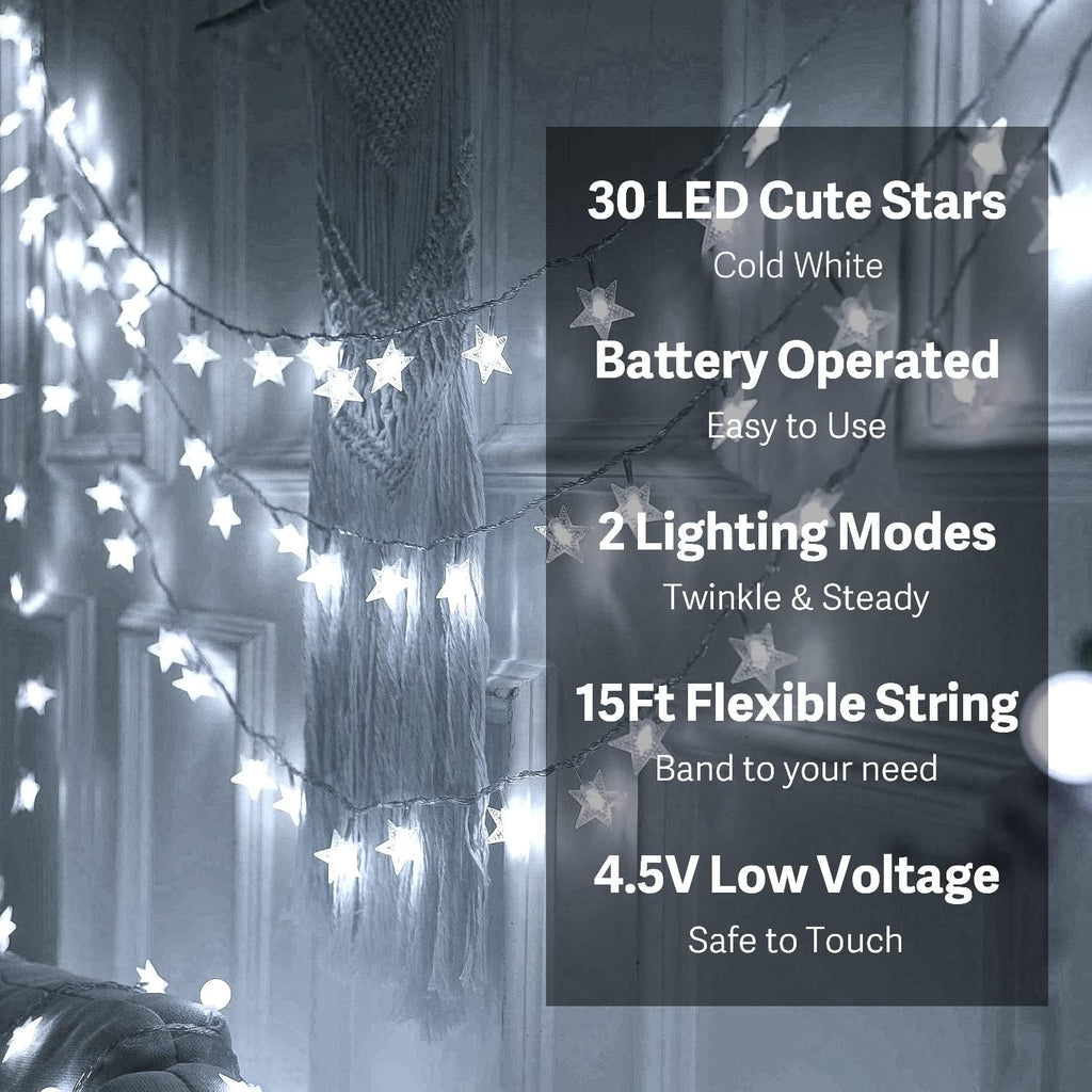 ITICdecor Outdoor Indoor Christmas Star String Lights 15Ft 30LED Cold White