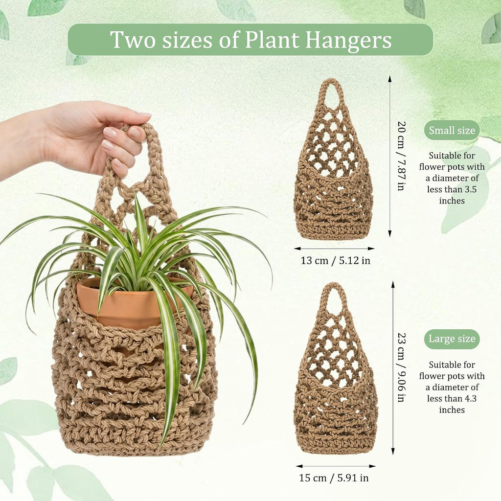 2 Pack 4-inch Hanging Planters, Macrame Wall Plant Hanger, Brown