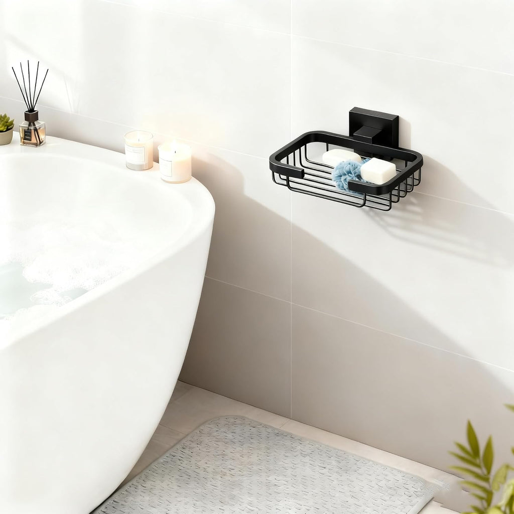 SEIDO Matte Black Soap Dish for Shower Wall, Black Bar Soap Holder for Bathroom & Kitchen, 304 Stainless Steel Wall Mount Soap Dish Holder, 4.8" L x 3.2" W Internal