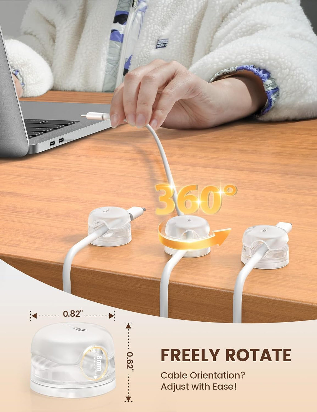 Lamicall 6Pack Clear Rotatable Cord Organizer, [1s Lock] Spring Cable Clips