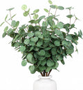 6pcs Eucalyptus Stems Greenery Stems Fake Green Leaves Artificial Silk Dried Flowers Bouquet Faux Branches Centerpiece Flores Plants for Home Party Decor Wedding Decoration