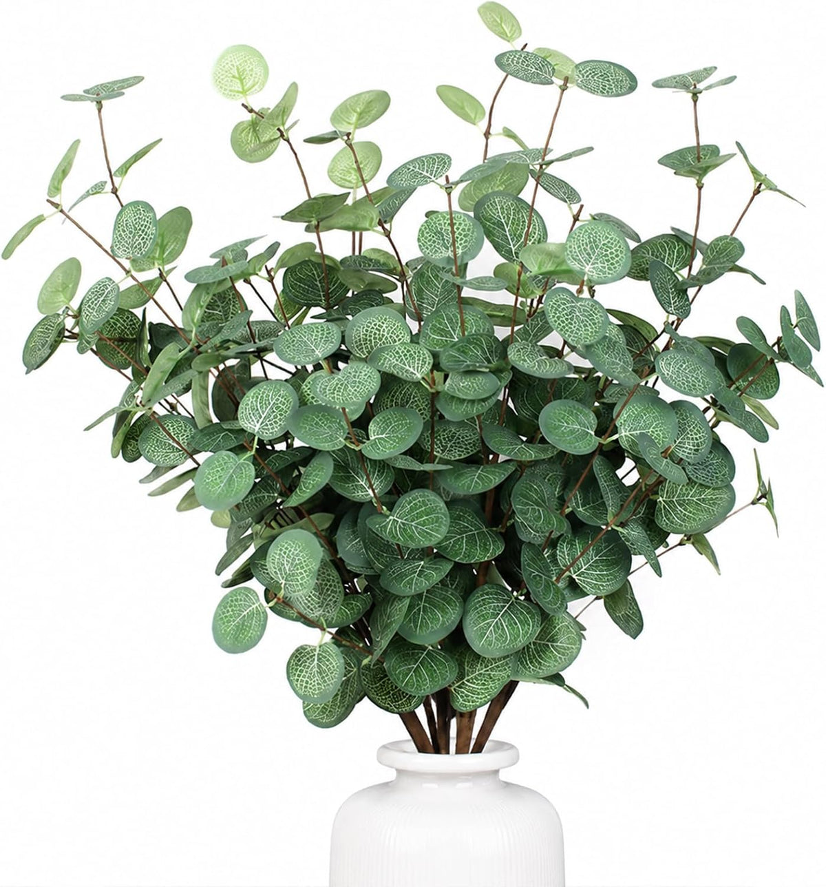 6pcs Eucalyptus Stems Greenery Stems Fake Green Leaves Artificial Silk Dried Flowers Bouquet Faux Branches Centerpiece Flores Plants for Home Party Decor Wedding Decoration