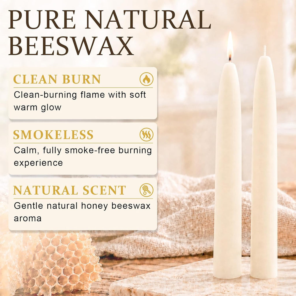2 Pack 8 Inch 100% Pure Natural Beeswax White Taper Candles