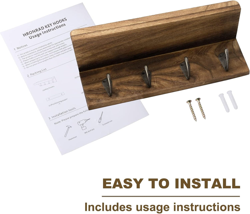 Key Holder Wall Mount, Farmhouse Wall Shelf with 4 Hooks for Entryway
