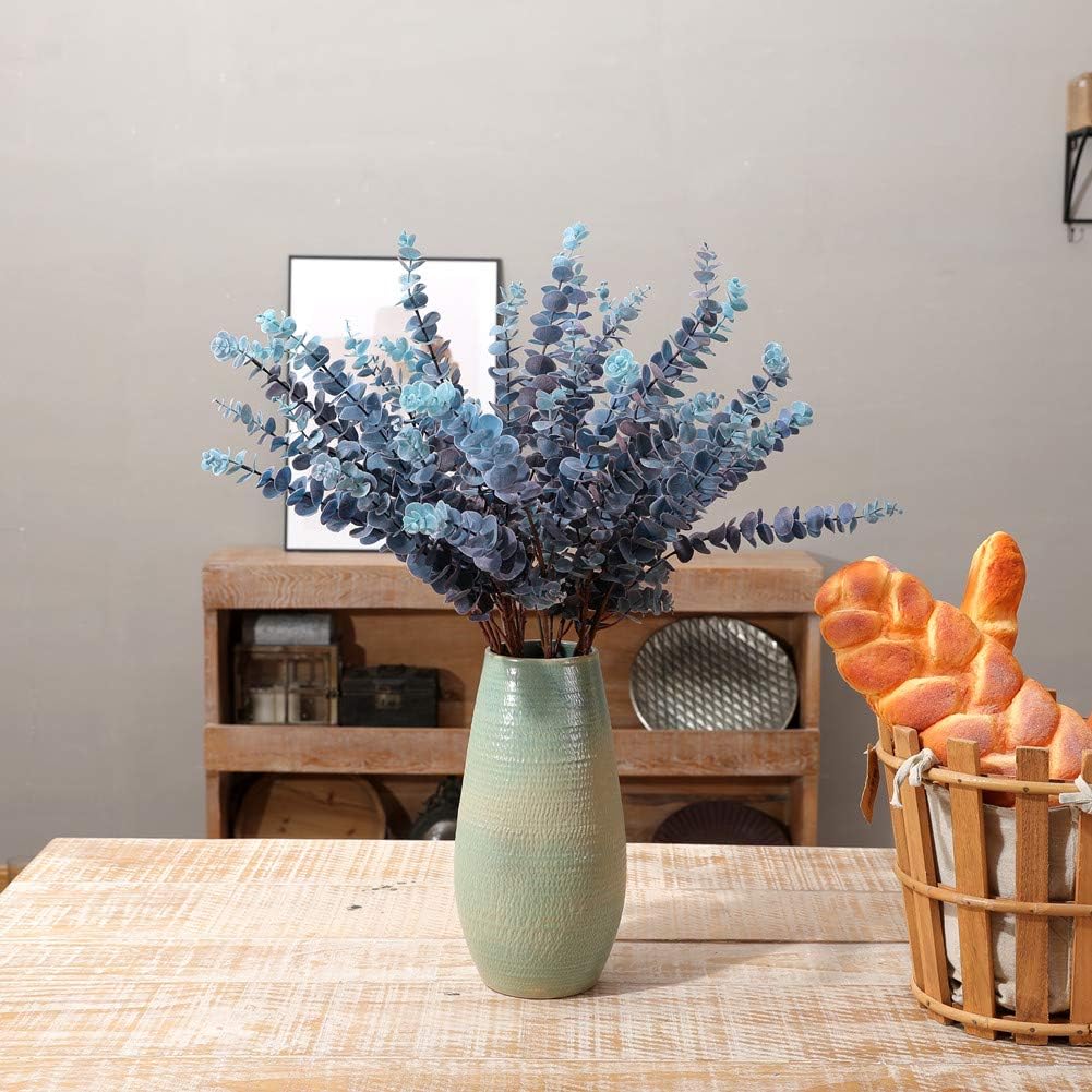 3 Pcs 31.5" Artificial Eucalyptus Leaves Spray for Vase Decor, Blue
