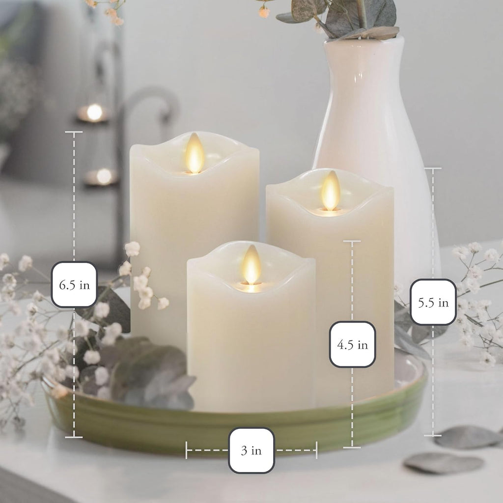 Matchless Candle Co. Flameless Moving Flame Pillar Candles, Ivory, Set of 3