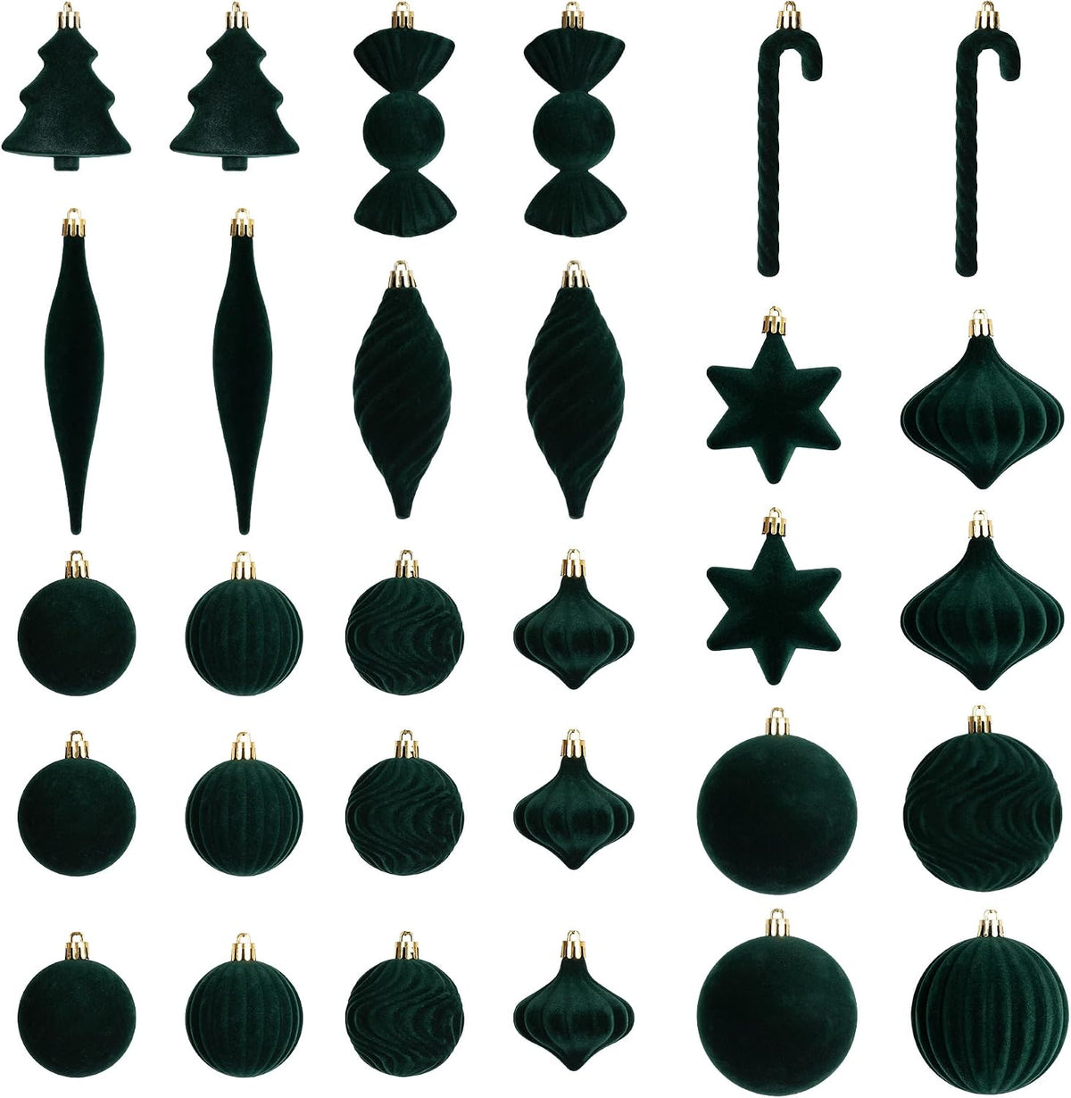 30PCS Green Velvet Christmas Ornaments Set,Flocked Ornaments Balls for Tree