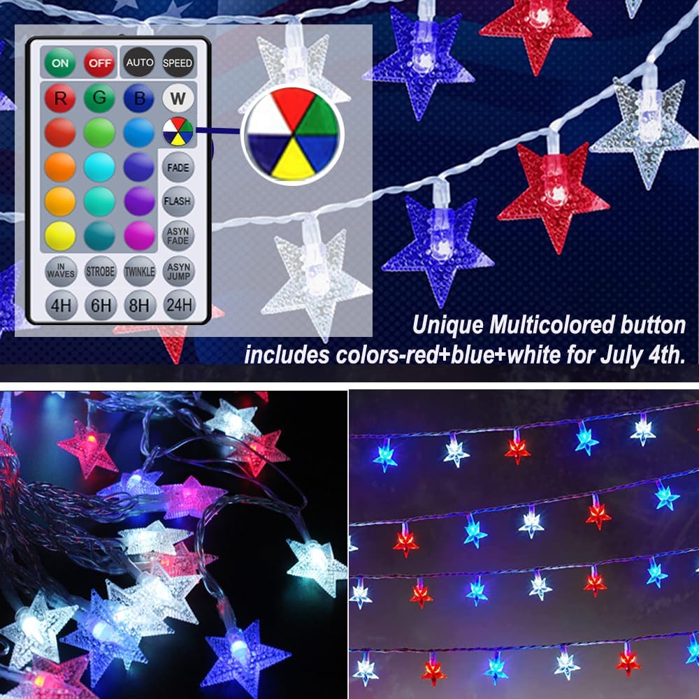 Solhice 40ft Color Changing Star String Lights for Bedroom 120 LEDs, Twinkle Lights USB Powered for Kids Room Indoor, Hanging Lights with Remote