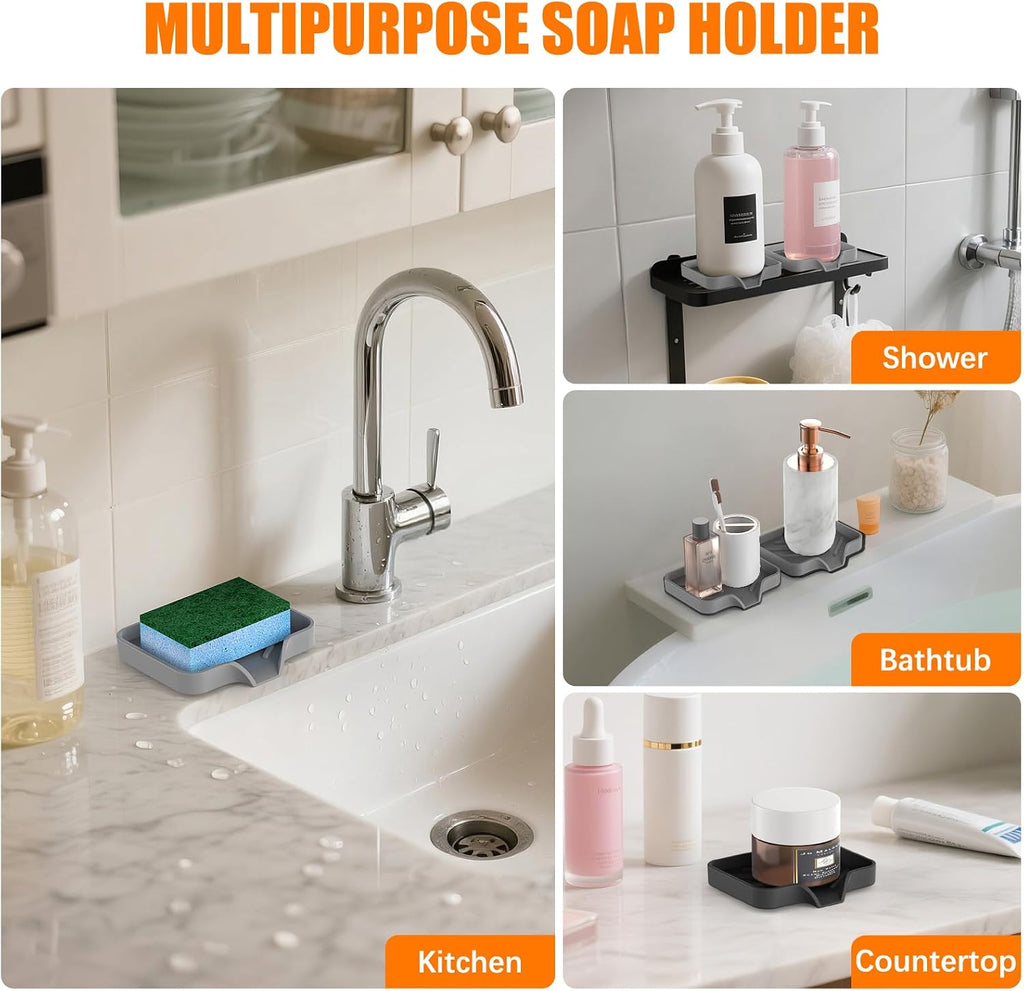 2 Pack Silicone Soap Dish, Self Draining Soap Dish 4.7"×3.9" Black