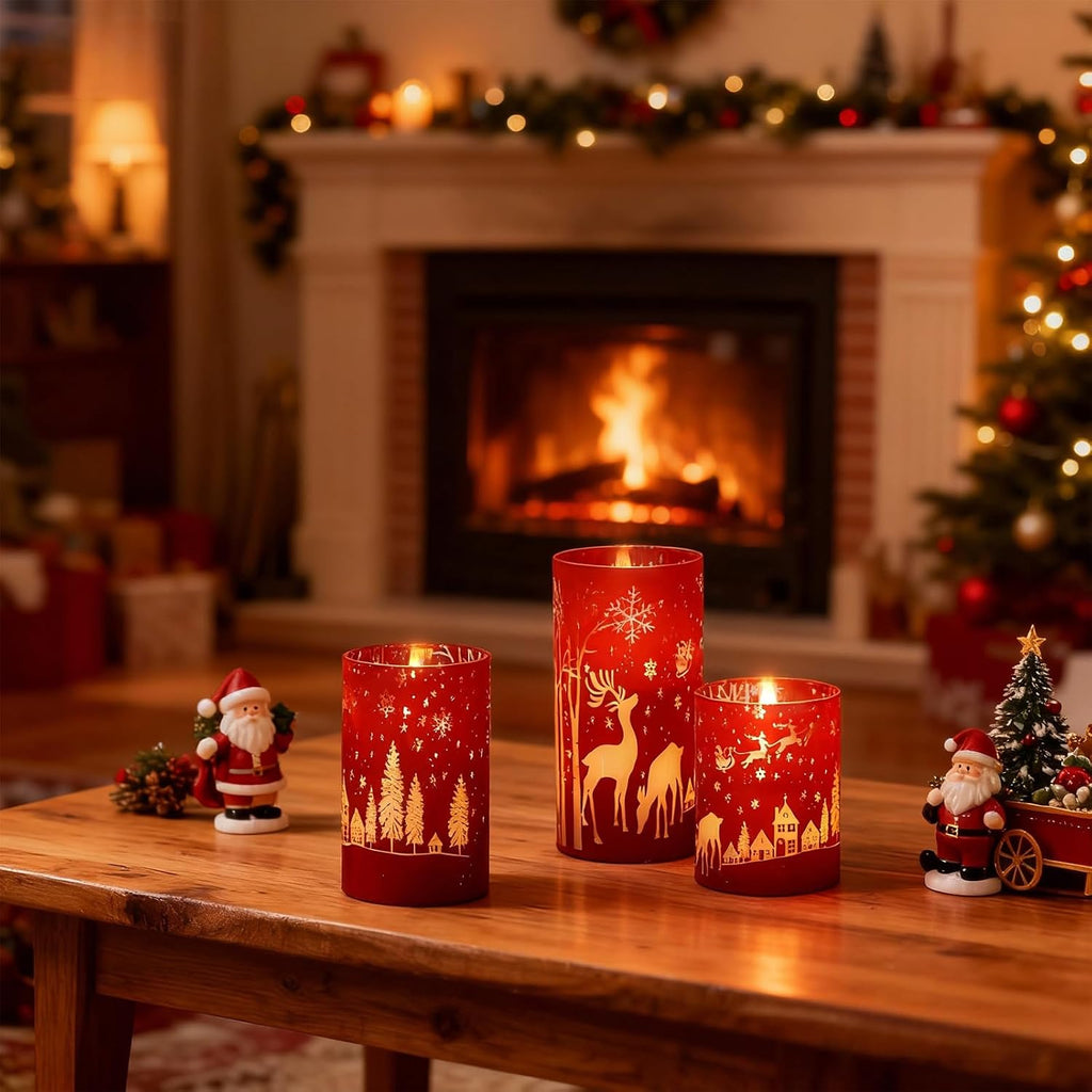 Red Christmas Flameless Candles Battery Operated with Remote Timer
