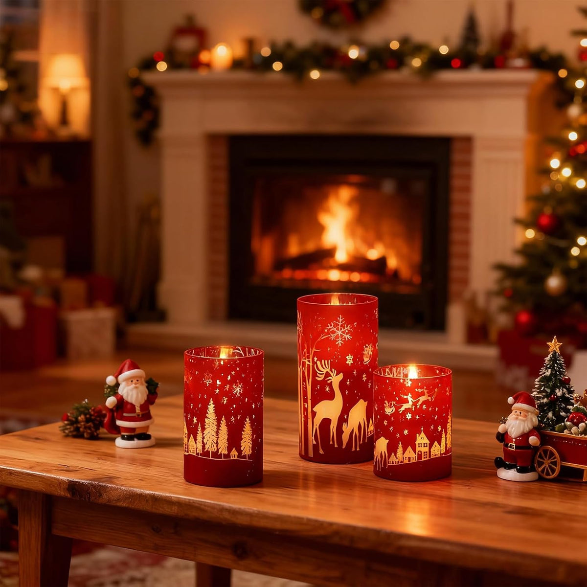 Red Christmas Flameless Candles Battery Operated with Remote Timer
