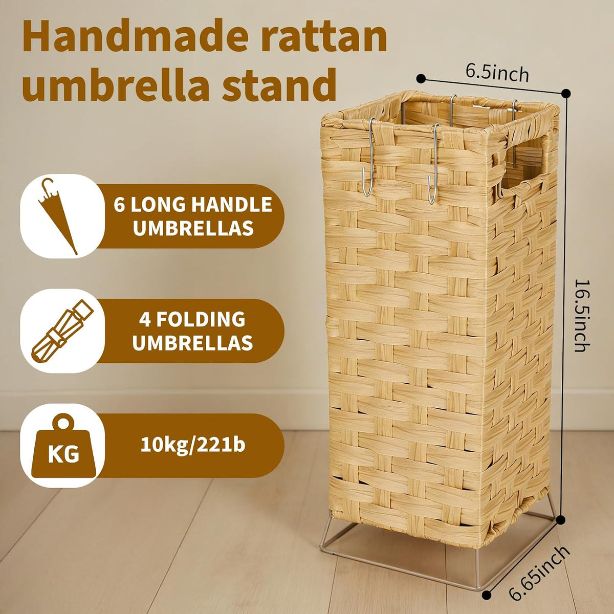 Rattan Umbrella Holder Basket Stand for Entryway