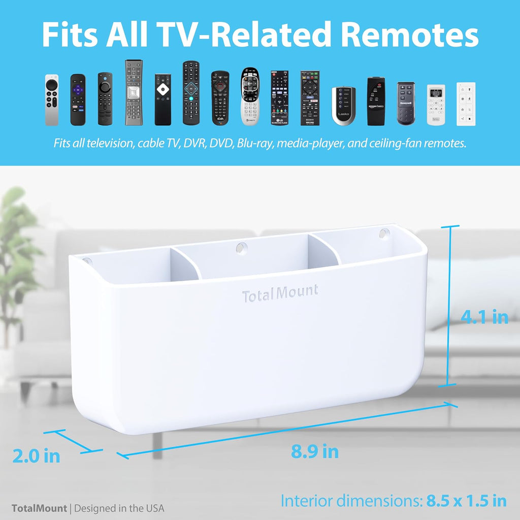 TotalMount Drop-Free Remote Holder – Removable Adhesive Strips – XL White