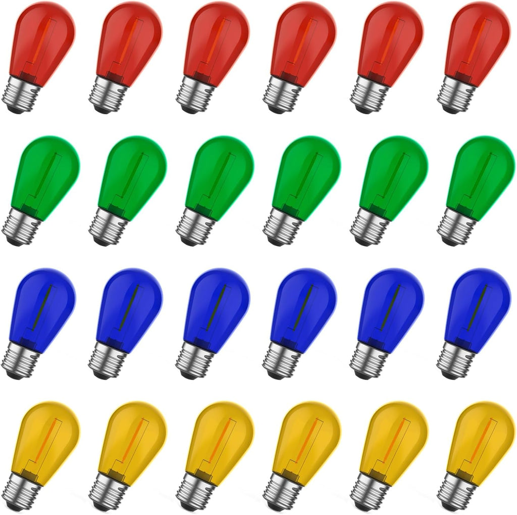GvvooHome Colored Light Bulbs 24 Pack, S14 Bulbs for Outdoor String Lights