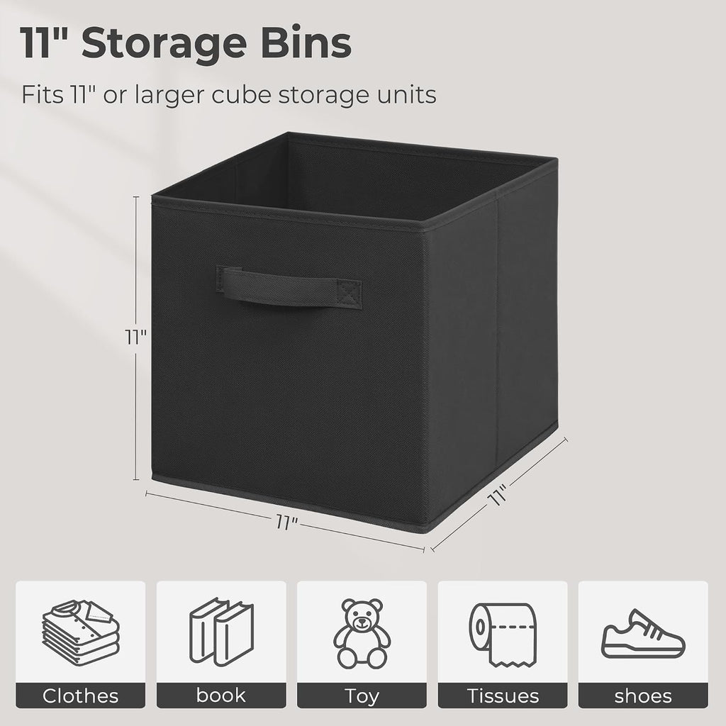 11" Fabric Storage Bins, Collapsible Storage Cubes Organizer with Handles, Heavy Duty Cube Organizer for Home, Office, Shelves, Closets, Bedroom, Living Room, 5 Pack, Black
