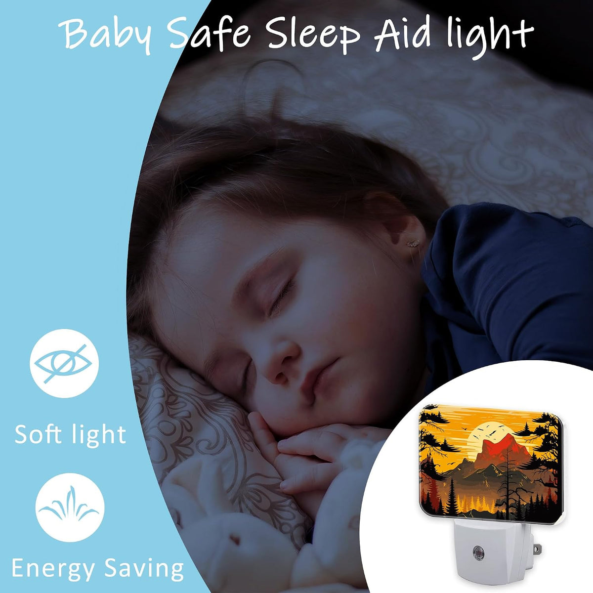 Night Light Vintage Mountain Landscape Plug-in Wall LED Night Lamp with Dusk-to-Dawn Smart Sensor Lamp for Adult Bedroom Living Room Hallway Kitchen