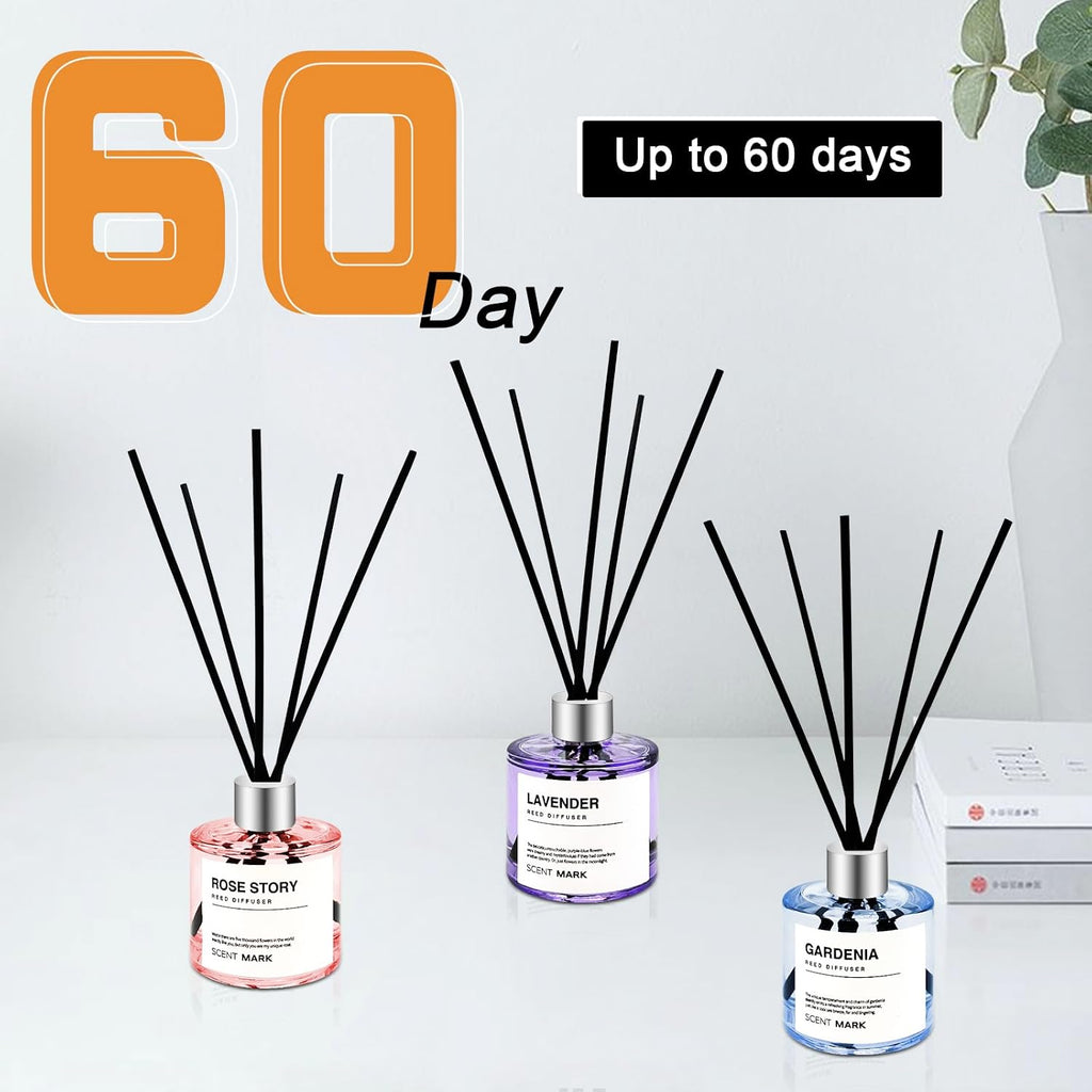 Reed Diffuser Set of 3 Pack,50ML Lavender Rose Gardenia Scented Oil Diffuser with 5 Sticks,Home Fragrance Reed Diffuser for Bedroom Bathroom Office (Lavender/Rose/Gardenia)