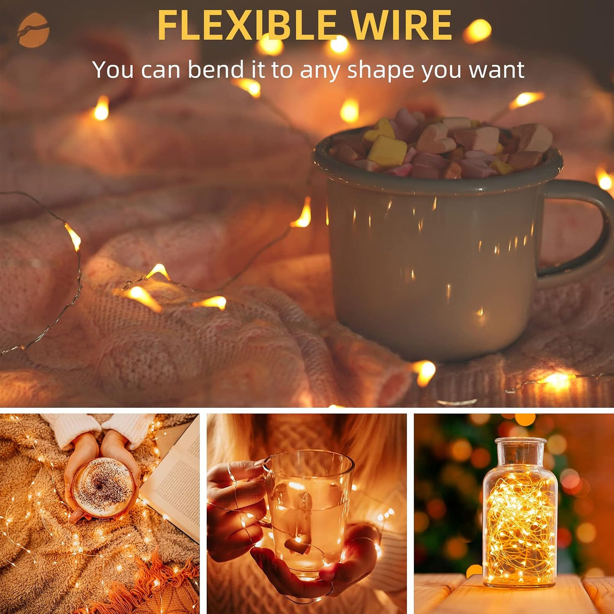 20 Pack Warm White Battery Operated Fairy Lights, 7ft 20 LED Mini String Lights, Copper Wire Twinkle Firefly Starry Lights for Mason Jars, Wedding, Party, Christmas, Table Centerpiece & Bedroom Decor