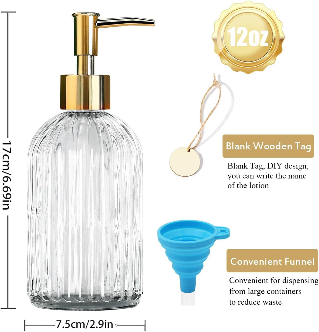 14Oz Clear Glass Soap Dispenser with Plastic Pump, for Kitchen, Bathroom