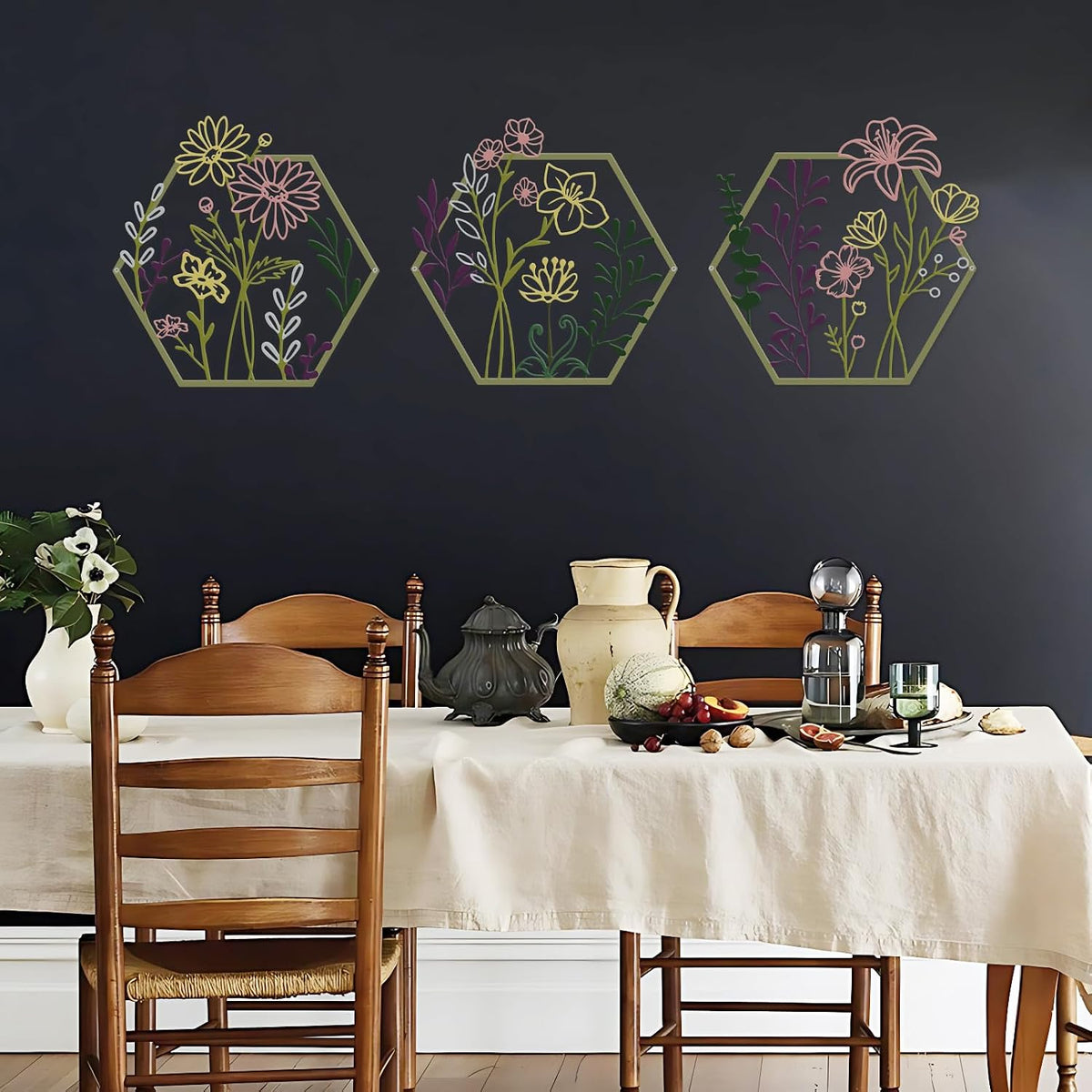 ESTART 3 Pcs Metal Flower Wall Decor, Minimalist Floral Wall Hanging Art
