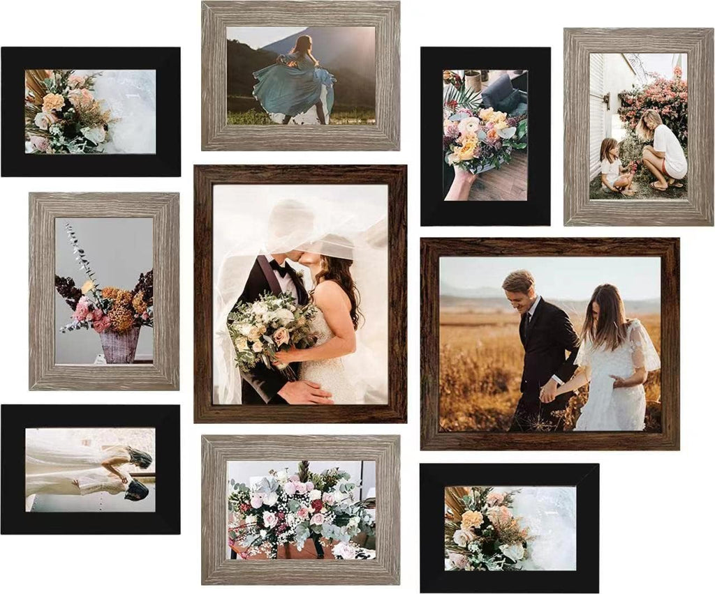 LUCKYLIFE Gallery Wall Frame Set, Picture Frames Collage 10-Pack for Wall or Tabletop with 8x10 5x7 4x6 Frames in 3 Different Finishes