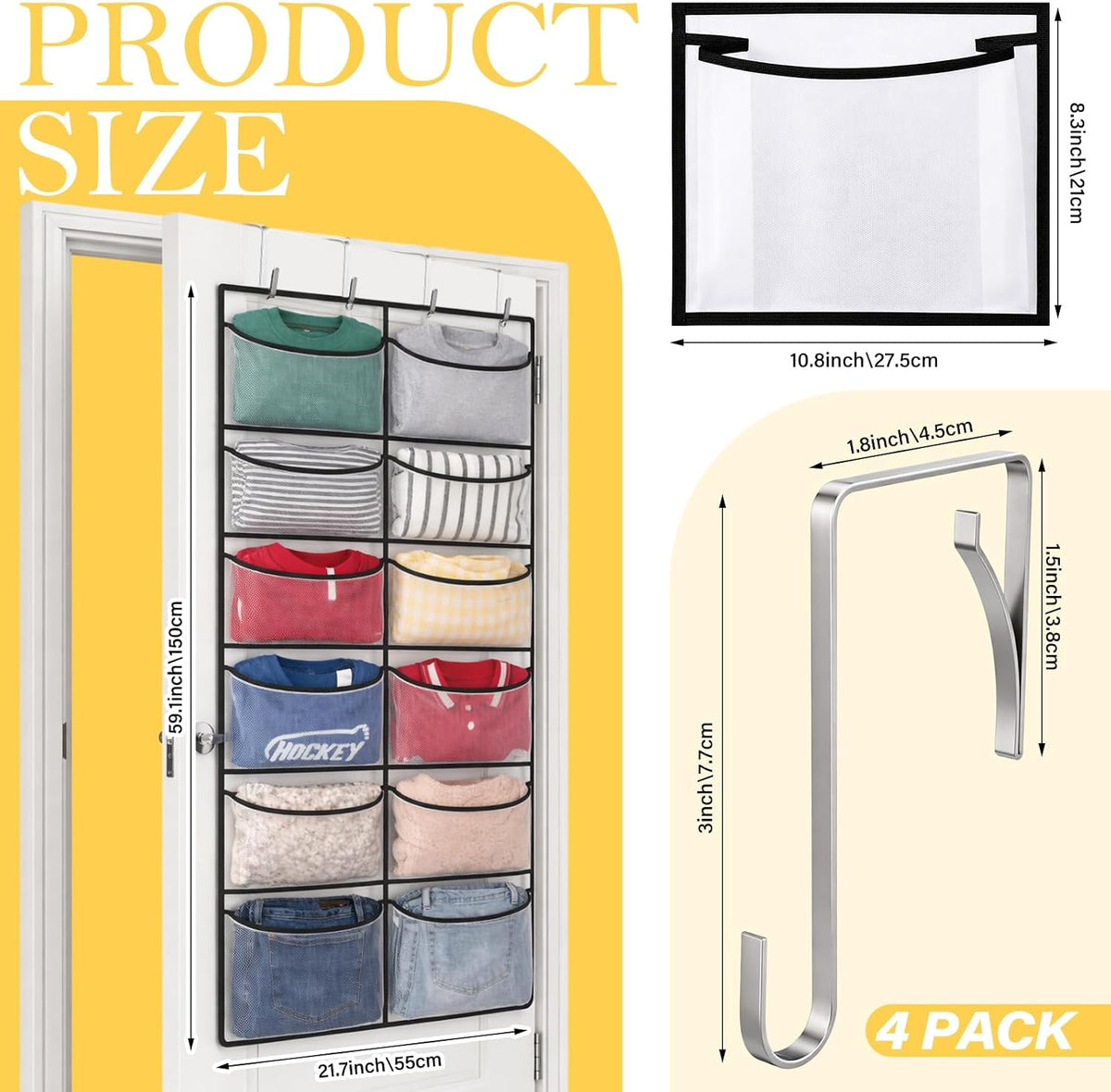 Yookeer Over The Door Hoodie Organizer 12 Large Mesh Sweatshirt Organizer