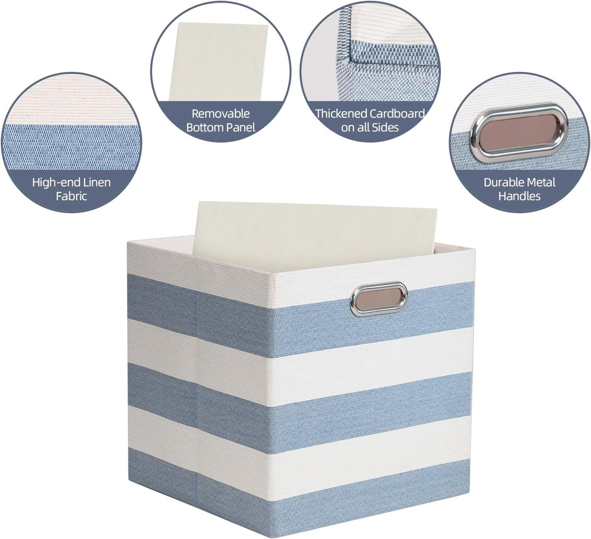 11 x 11 x 11 Inch Linen Stripe Storage Cubes for Home Organizing, Pack of 4